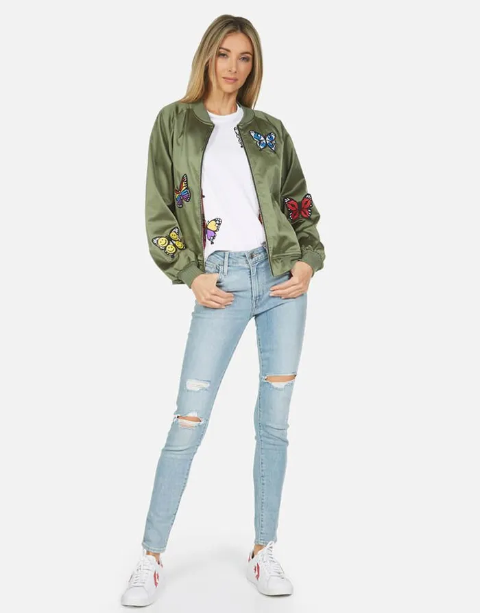 Levelle Butterfly Patches Military Hot Pink Women Lauren Moshi Jackets