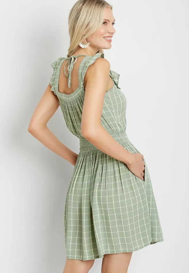 Light Green Plaid Ruffle Trim Mini Dress Women Maurices Dresses and Jumpsuits