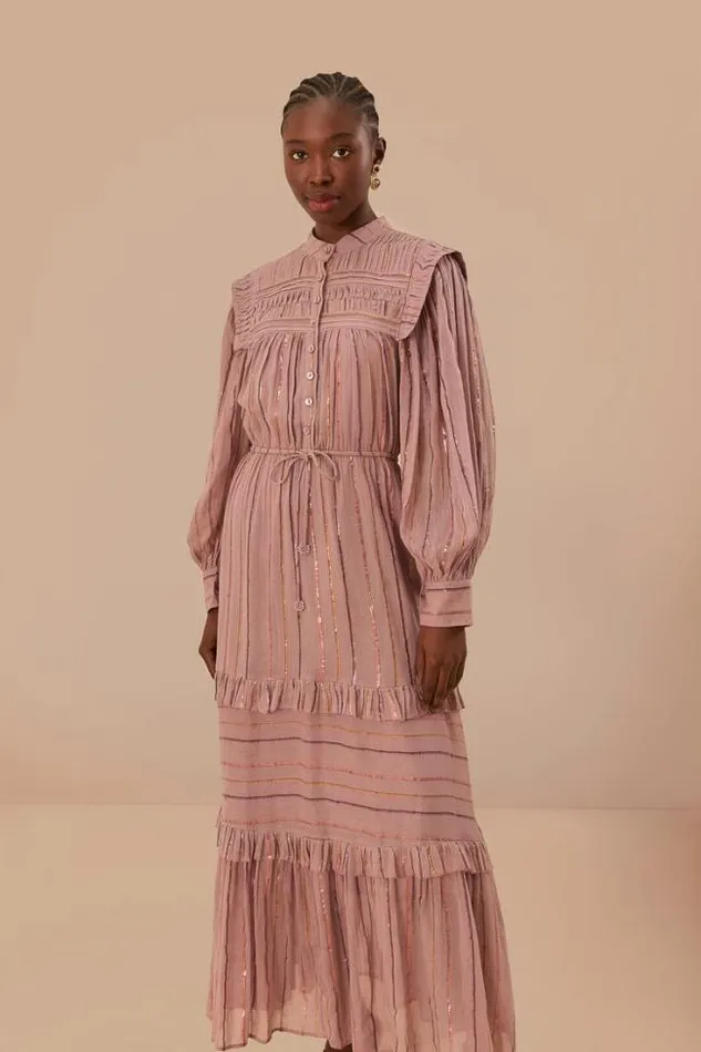 Light Pink Pleated Yoke Tiered Maxi Dress Women FARM Rio Maxi Dresses