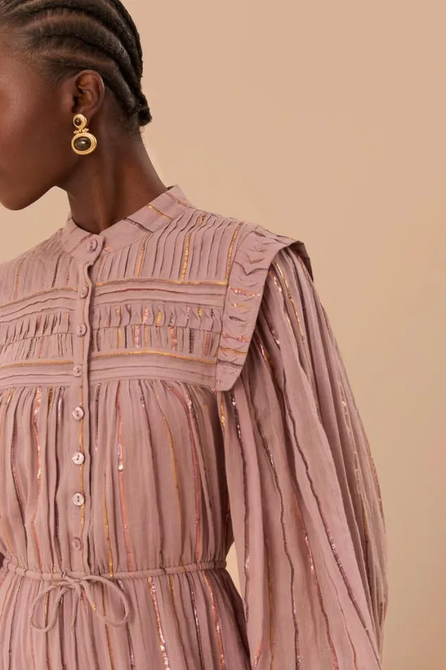 Light Pink Pleated Yoke Tiered Maxi Dress Women FARM Rio Maxi Dresses