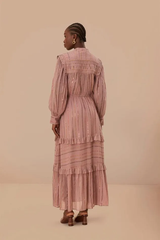 Light Pink Pleated Yoke Tiered Maxi Dress Women FARM Rio Maxi Dresses