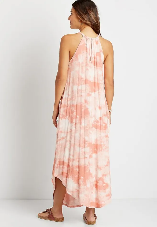 Light Pink Tie Dye Halter Neck Pocket Maxi Dress Women Maurices Dresses and Jumpsuits