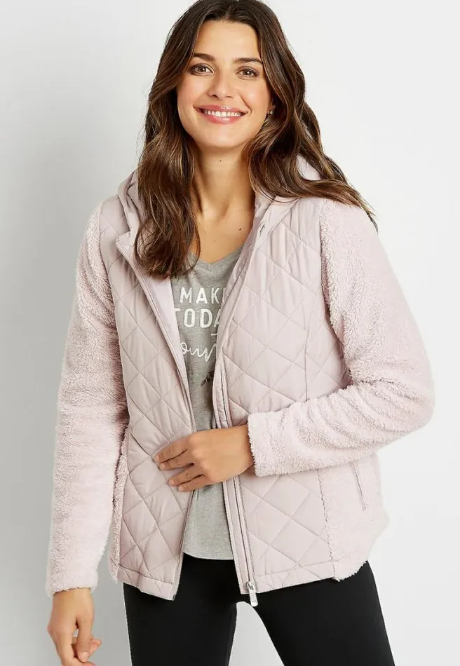 Lilac Quilted Front Sherpa Hooded Jacket Women Maurices Tops