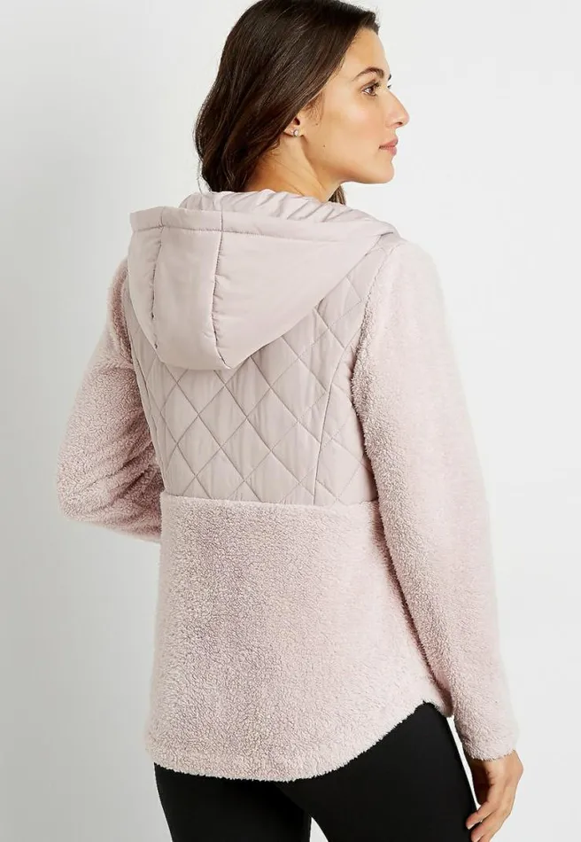Lilac Quilted Front Sherpa Hooded Jacket Women Maurices Tops