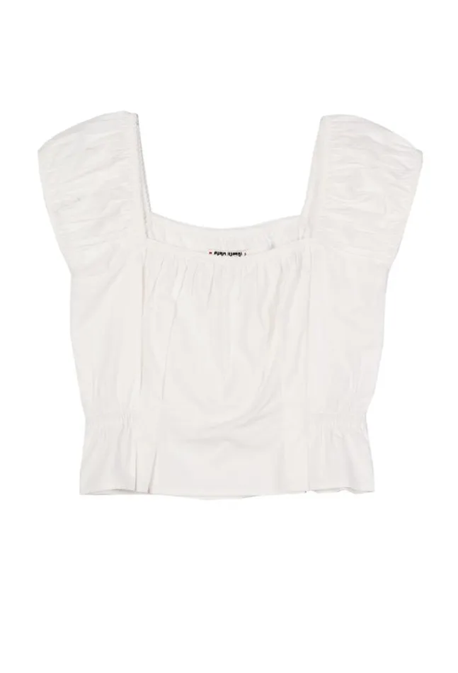 Lille White Cotton Cap Sleeved Top Women Ciao Lucia Short Sleeve Tops