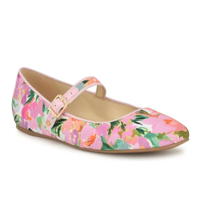 Lilow Square Toe Mary Jane Flats Pink Floral Women Nine West Flats Lilow Square Toe Mary Jane Flats Pink Floral Women Nine West Flats