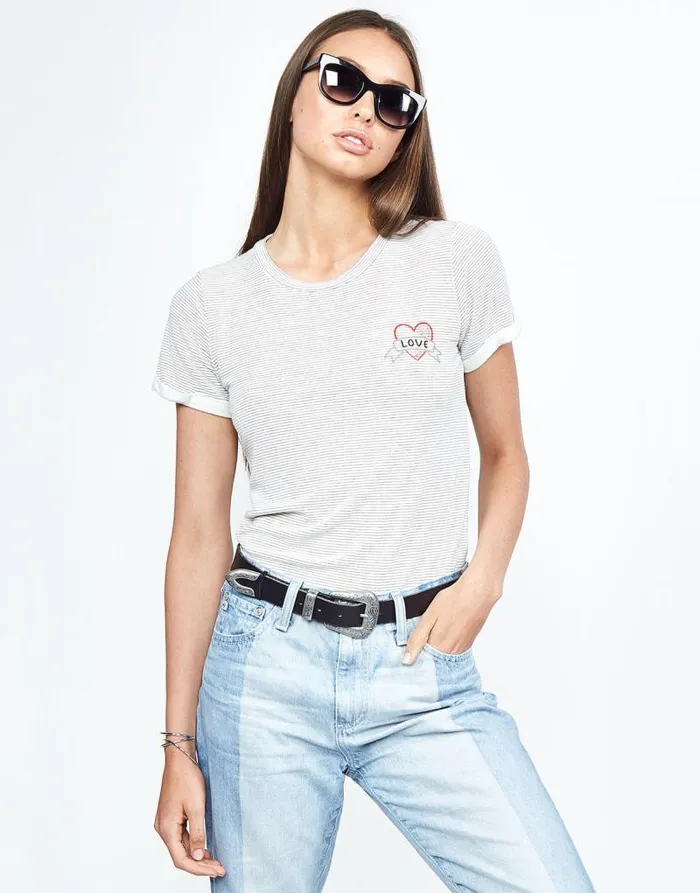 Limp Love Heart White Black Stripe Women Lauren Moshi Short Sleeve