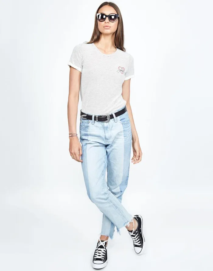 Limp Love Heart White Black Stripe Women Lauren Moshi Short Sleeve