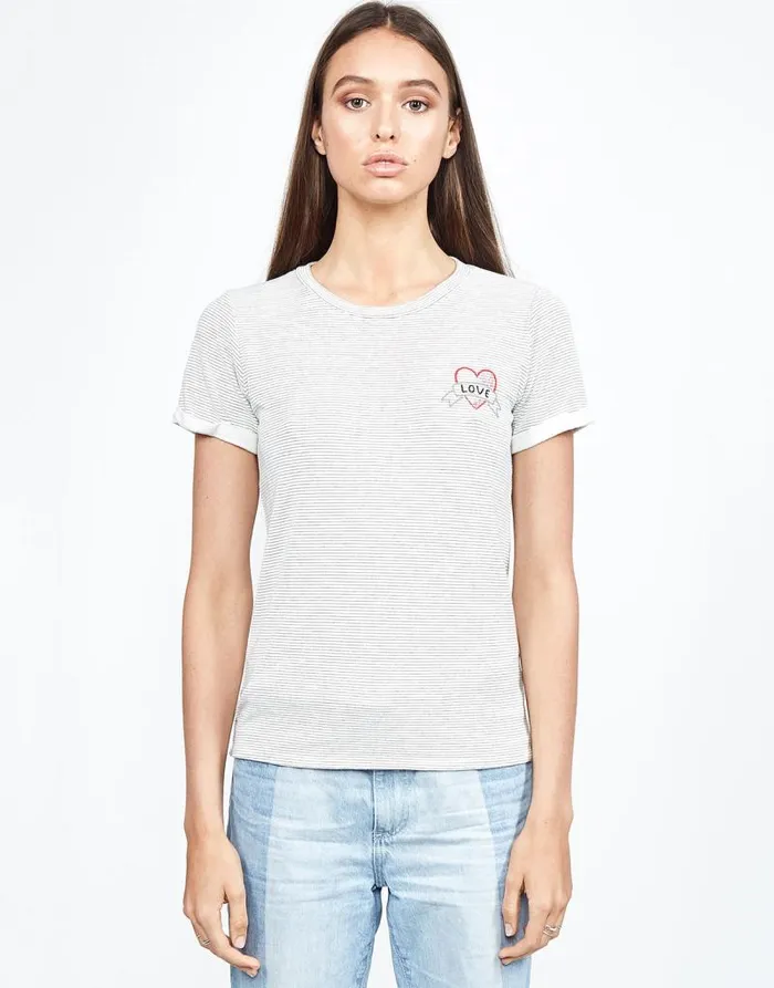 Limp Love Heart White Black Stripe Women Lauren Moshi Short Sleeve