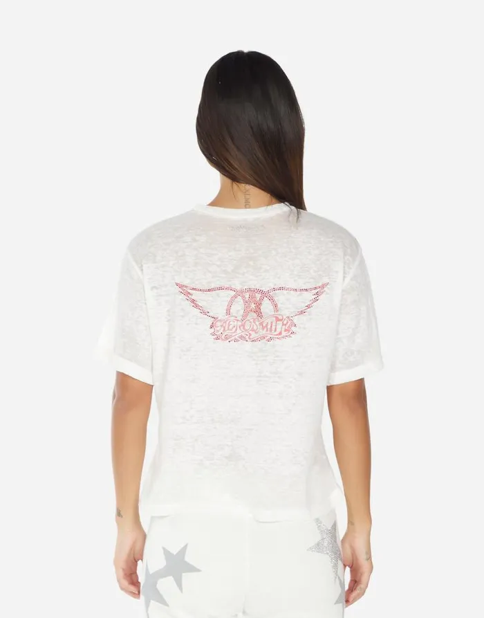 Linnea Vintage Aerosmith Milk Burnout Women Lauren Moshi Short Sleeve