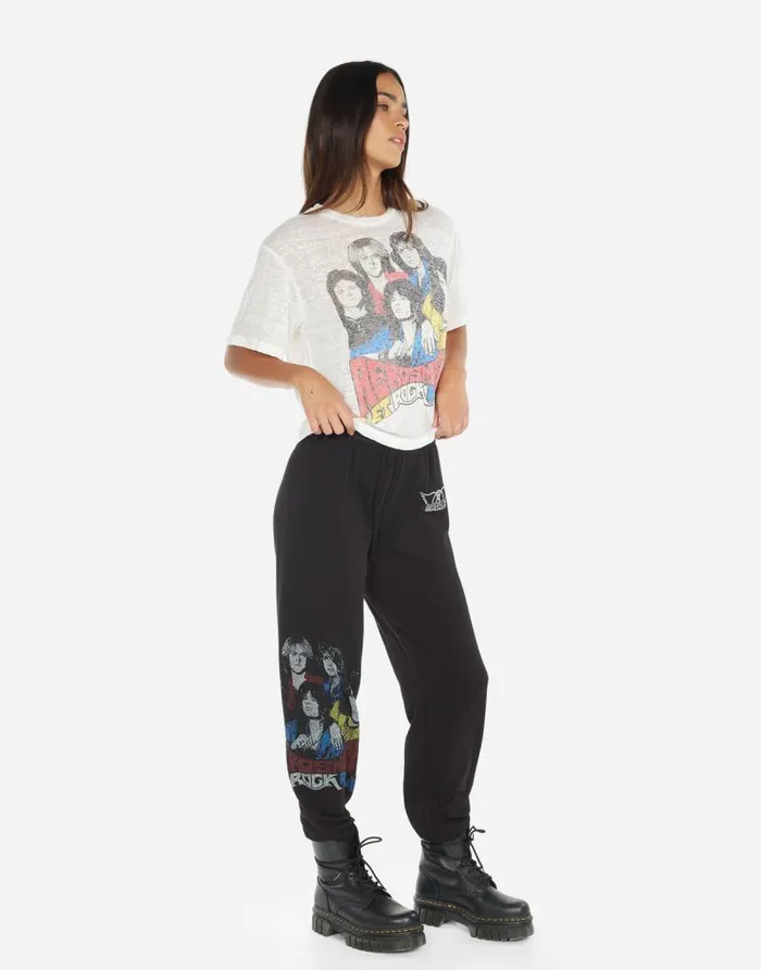 Linnea Vintage Aerosmith Milk Burnout Women Lauren Moshi Short Sleeve