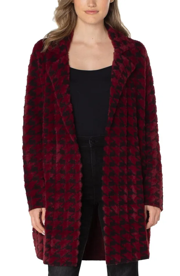 Liverpool Los Angeles Coatigans OPEN FRONT COATIGAN SWEATER Burgundy Black Houndstooth 8211 Womens Liverpool Los Angeles Coatigans OPEN FRONT COATIGAN SWEATER Burgundy Black Houndstooth 8211 Womens