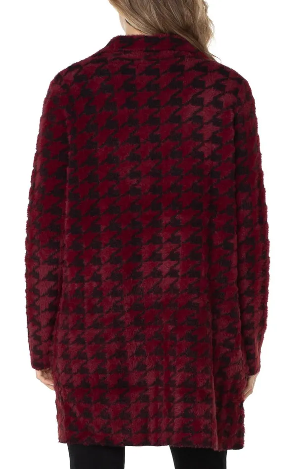 Liverpool Los Angeles Coatigans OPEN FRONT COATIGAN SWEATER Burgundy Black Houndstooth 8211 Womens