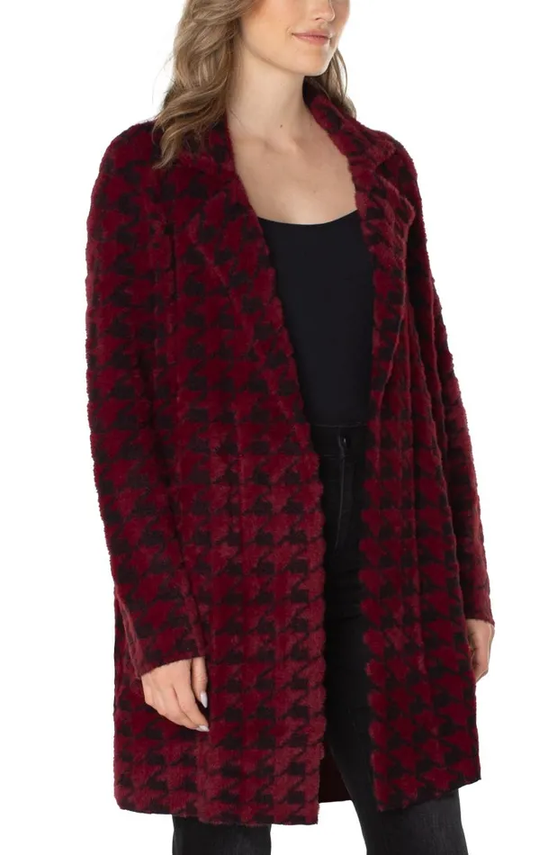 Liverpool Los Angeles Coatigans OPEN FRONT COATIGAN SWEATER Burgundy Black Houndstooth 8211 Womens