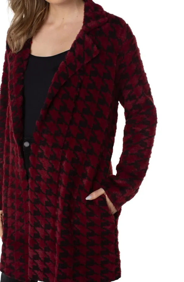Liverpool Los Angeles Coatigans OPEN FRONT COATIGAN SWEATER Burgundy Black Houndstooth 8211 Womens