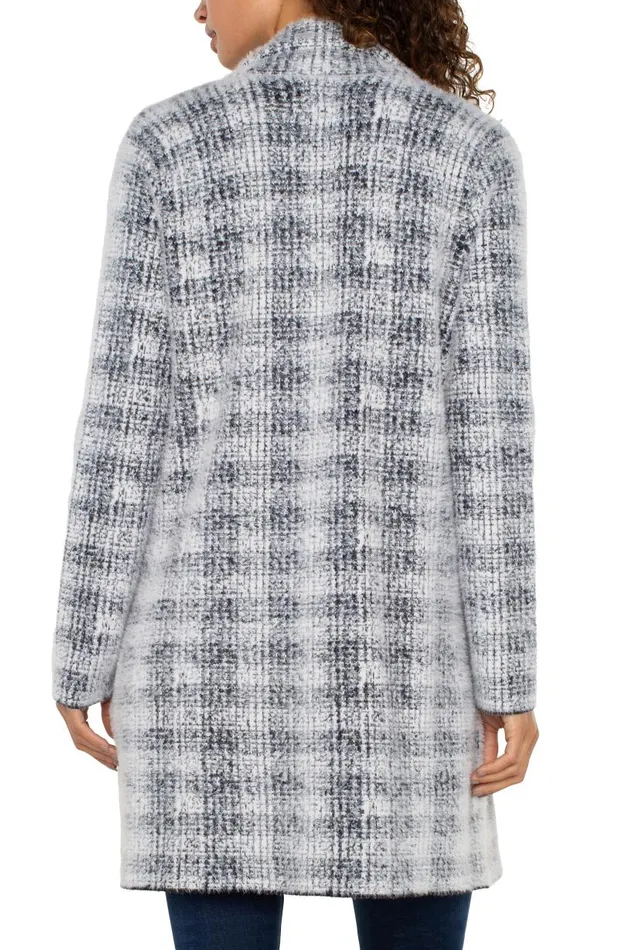 Liverpool Los Angeles Coatigans OPEN FRONT COATIGAN SWEATER Grey White Plaid 8211 Womens