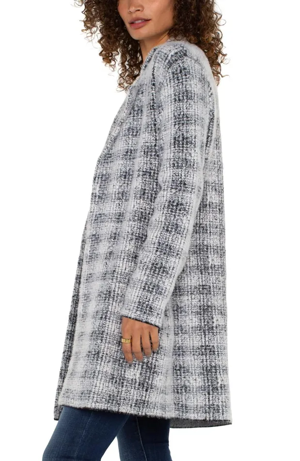 Liverpool Los Angeles Coatigans OPEN FRONT COATIGAN SWEATER Grey White Plaid 8211 Womens