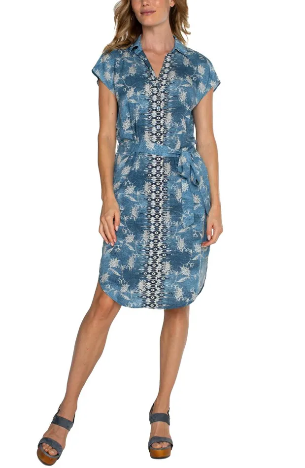 Liverpool Los Angeles Dresses COLLARED BUTTON FRONT DRESS WITH BELT Patchwork Floral 8211 Womens Liverpool Los Angeles Dresses COLLARED BUTTON FRONT DRESS WITH BELT Patchwork Floral 8211 Womens