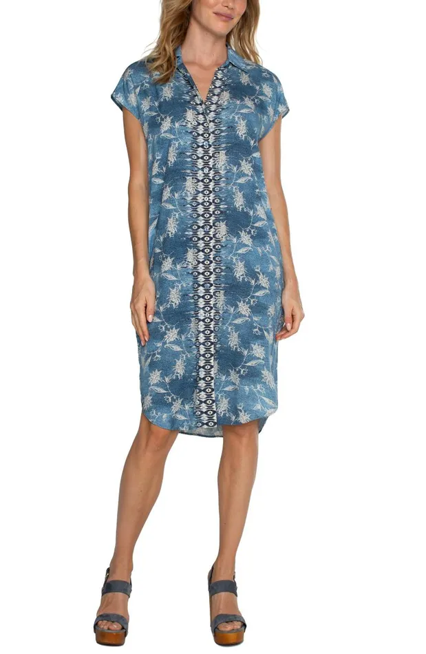 Liverpool Los Angeles Dresses COLLARED BUTTON FRONT DRESS WITH BELT Patchwork Floral 8211 Womens