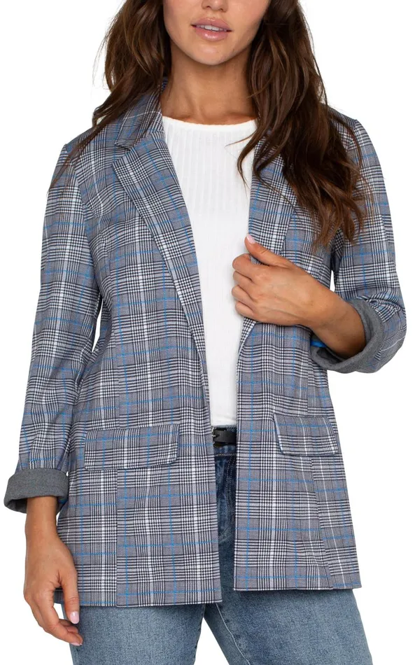 Liverpool Los Angeles Jackets BOYFRIEND BLAZER Blue Topaz Plaid 8211 Womens