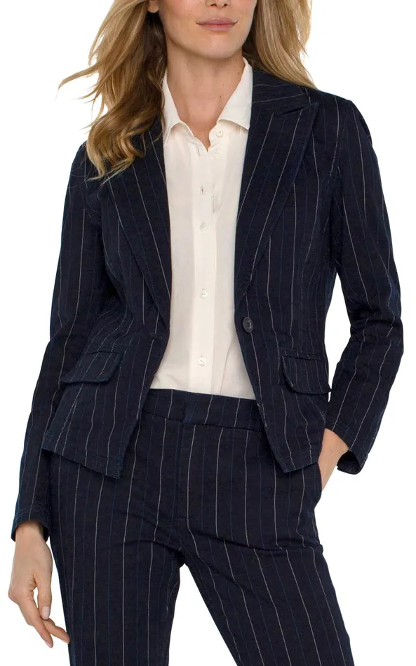 Liverpool Los Angeles Jackets NOTCH COLLAR ONE BUTTON BLAZER Lapis Indigo Stripe 8211 Womens