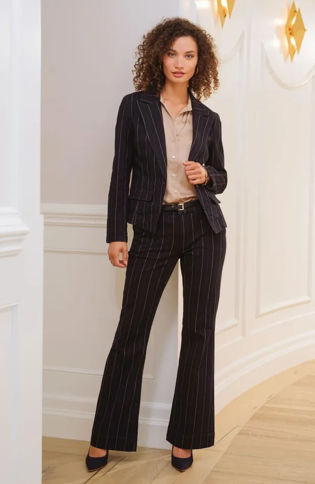 Liverpool Los Angeles Jackets NOTCH COLLAR ONE BUTTON BLAZER Lapis Indigo Stripe 8211 Womens