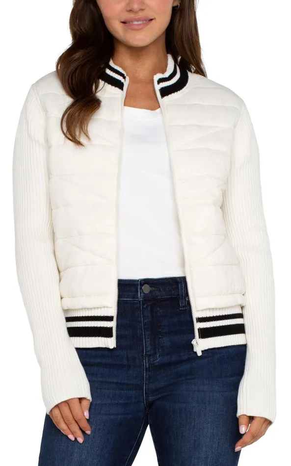 Liverpool Los Angeles Jackets QUILTED FRONT FULL ZIP SWEATER Porcelain 8211 Womens