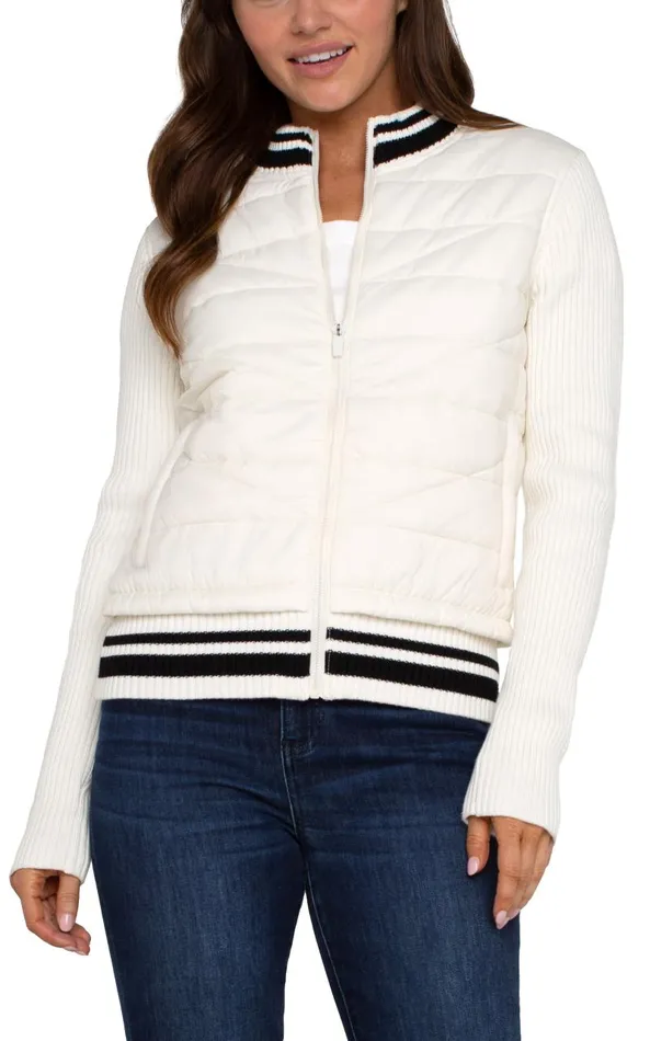 Liverpool Los Angeles Jackets QUILTED FRONT FULL ZIP SWEATER Porcelain 8211 Womens