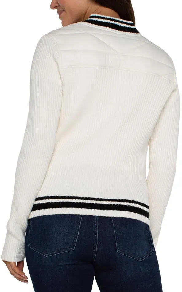 Liverpool Los Angeles Jackets QUILTED FRONT FULL ZIP SWEATER Porcelain 8211 Womens