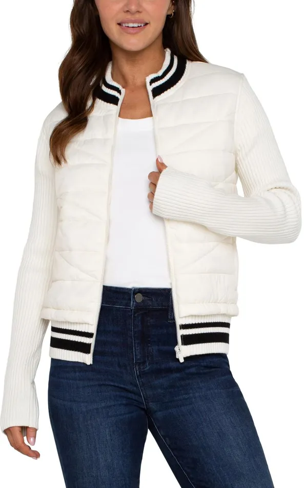 Liverpool Los Angeles Jackets QUILTED FRONT FULL ZIP SWEATER Porcelain 8211 Womens