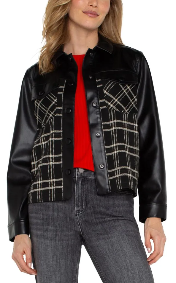 Liverpool Los Angeles Jackets SHIRT JACKET WITH BLOCKING Black Oatmeal Windowpane 8211 Womens