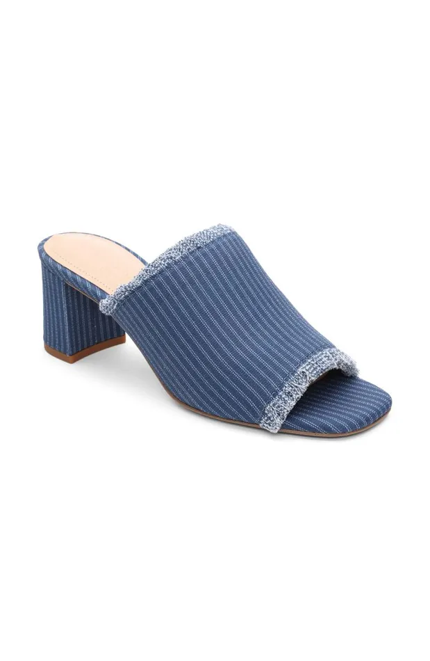 Liverpool Los Angeles Mules BREA FRINGE DENIM MULE Indigo Ecru 8211 Womens