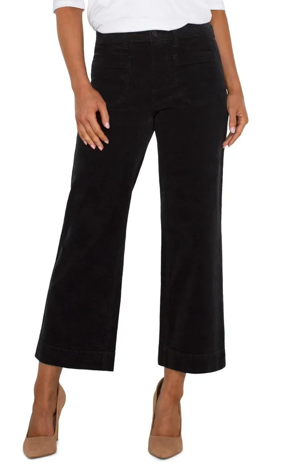Liverpool Los Angeles Pants CORDUROY CROP WIDE LEG Black 8211 Womens