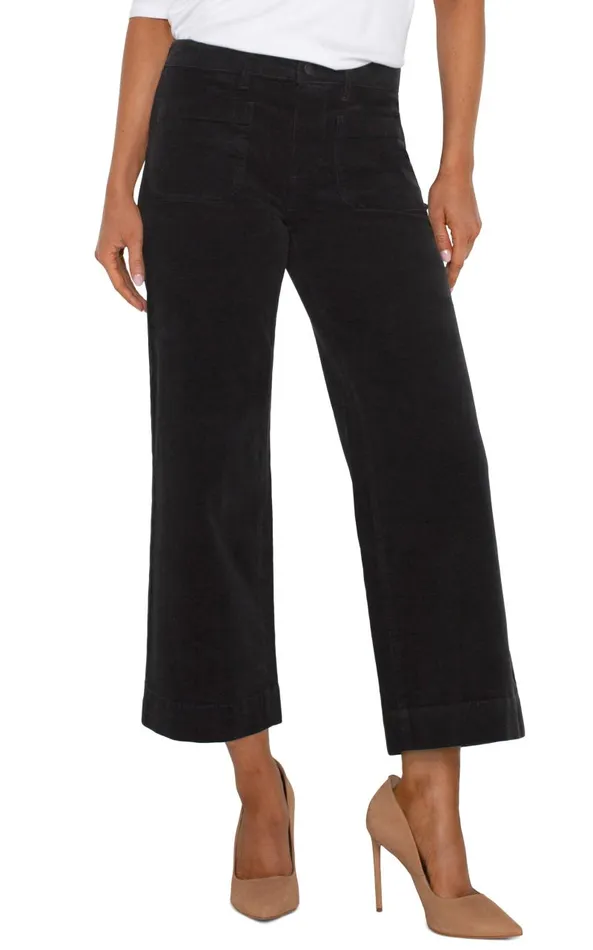 Liverpool Los Angeles Pants CORDUROY CROP WIDE LEG Black 8211 Womens