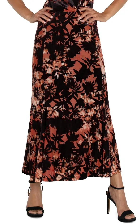 Liverpool Los Angeles Skirts FIT AND FLARE KNIT PULL ON SKIRT Fire Opal Burnout 8211 Womens Liverpool Los Angeles Skirts FIT AND FLARE KNIT PULL ON SKIRT Fire Opal Burnout 8211 Womens