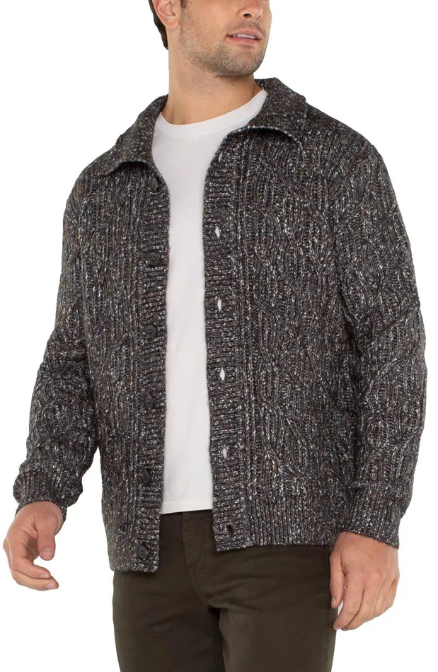 Liverpool Los Angeles Sweaters BUTTON CARDIGAN SWEATER Olive Multi 8211 Mens
