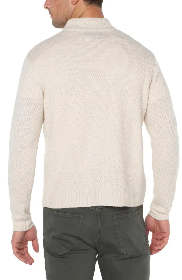 Liverpool Los Angeles Sweaters BUTTON MOCK NECK SWEATER Cream 8211 Mens