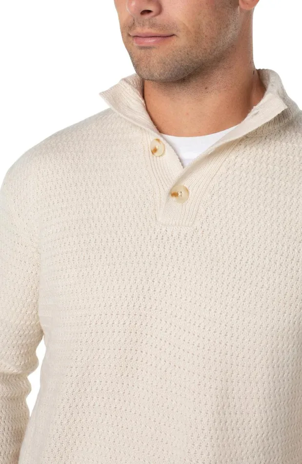 Liverpool Los Angeles Sweaters BUTTON MOCK NECK SWEATER Cream 8211 Mens