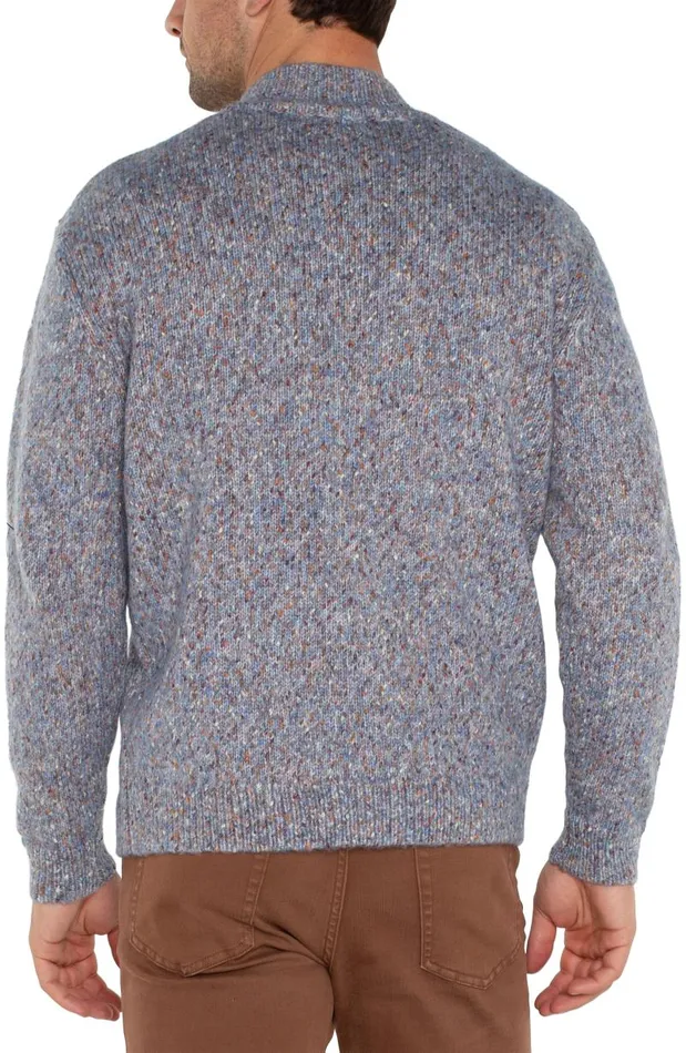 Liverpool Los Angeles Sweaters BUTTON MOCK NECK SWEATER Light Blue Multi 8211 Mens