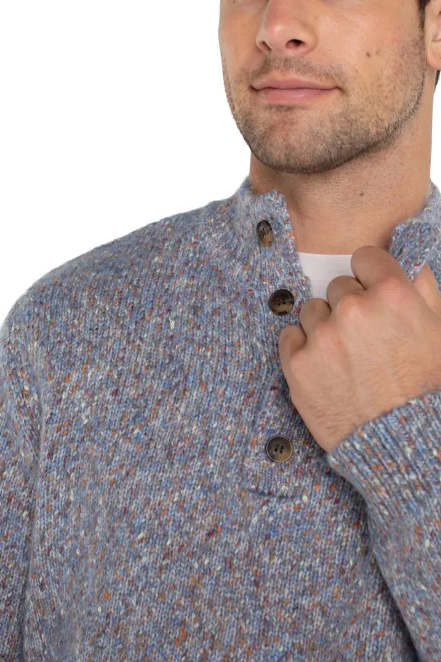 Liverpool Los Angeles Sweaters BUTTON MOCK NECK SWEATER Light Blue Multi 8211 Mens