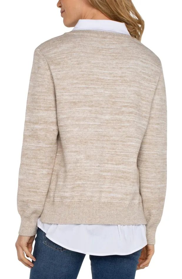 Liverpool Los Angeles Sweaters LONG SLEEVE TWOFER COLLARED SWEATER Light Oatmeal Melange 8211 Womens