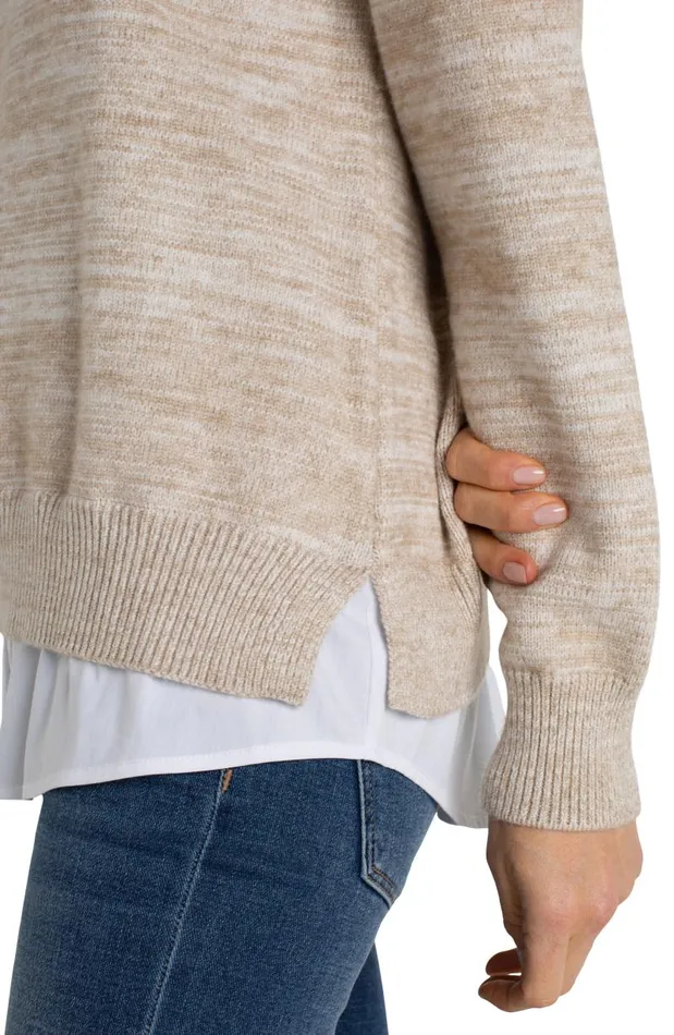 Liverpool Los Angeles Sweaters LONG SLEEVE TWOFER COLLARED SWEATER Light Oatmeal Melange 8211 Womens