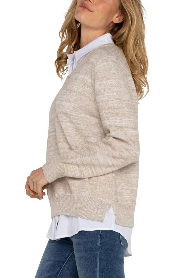 Liverpool Los Angeles Sweaters LONG SLEEVE TWOFER COLLARED SWEATER Light Oatmeal Melange 8211 Womens