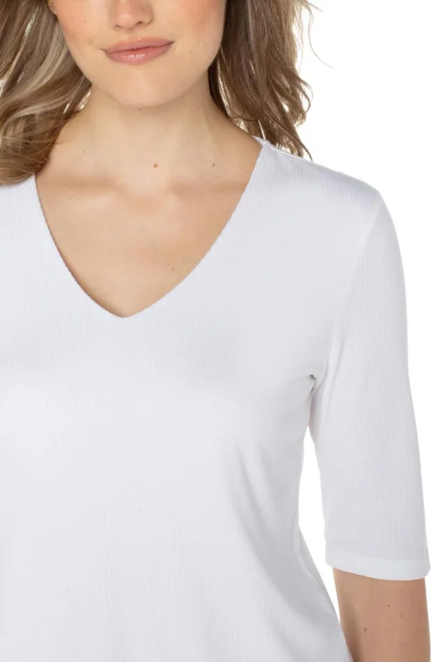 Liverpool Los Angeles Tees DOUBLE LAYER VNECK RIB KNIT TOP Cream 8211 Womens