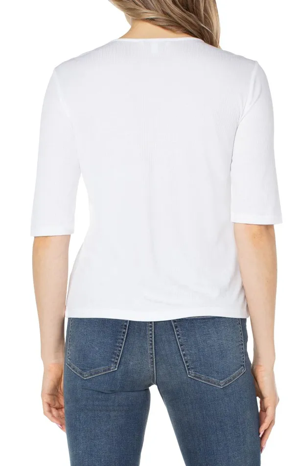 Liverpool Los Angeles Tees DOUBLE LAYER VNECK RIB KNIT TOP Cream 8211 Womens