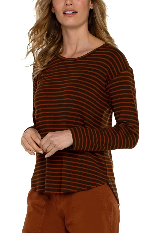 Liverpool Los Angeles Tees LONG SLEEVE SCOOP NECK TOP Turmeric Stripe 8211 Womens