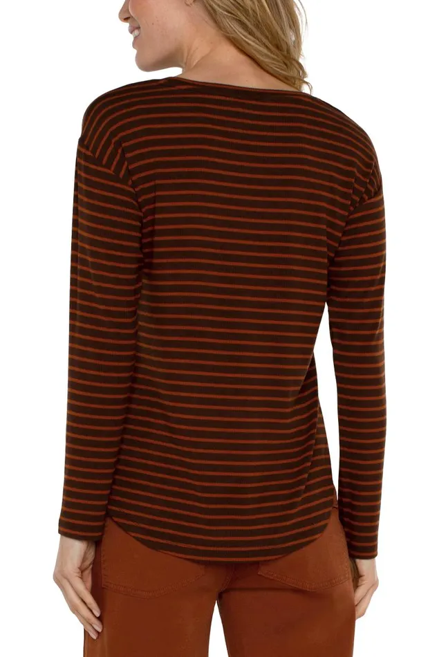 Liverpool Los Angeles Tees LONG SLEEVE SCOOP NECK TOP Turmeric Stripe 8211 Womens