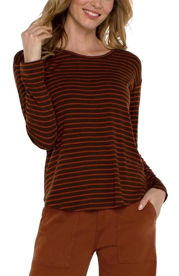 Liverpool Los Angeles Tees LONG SLEEVE SCOOP NECK TOP Turmeric Stripe 8211 Womens