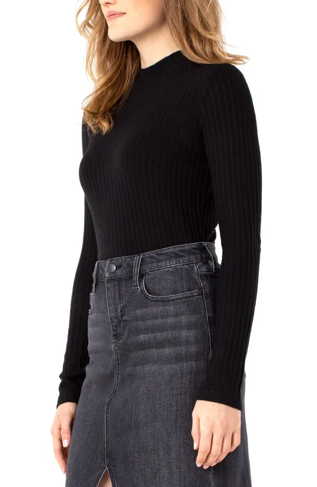 Liverpool Los Angeles Tees MOCK NECK LONG SLEEVE KNIT TOP Black 8211 Womens