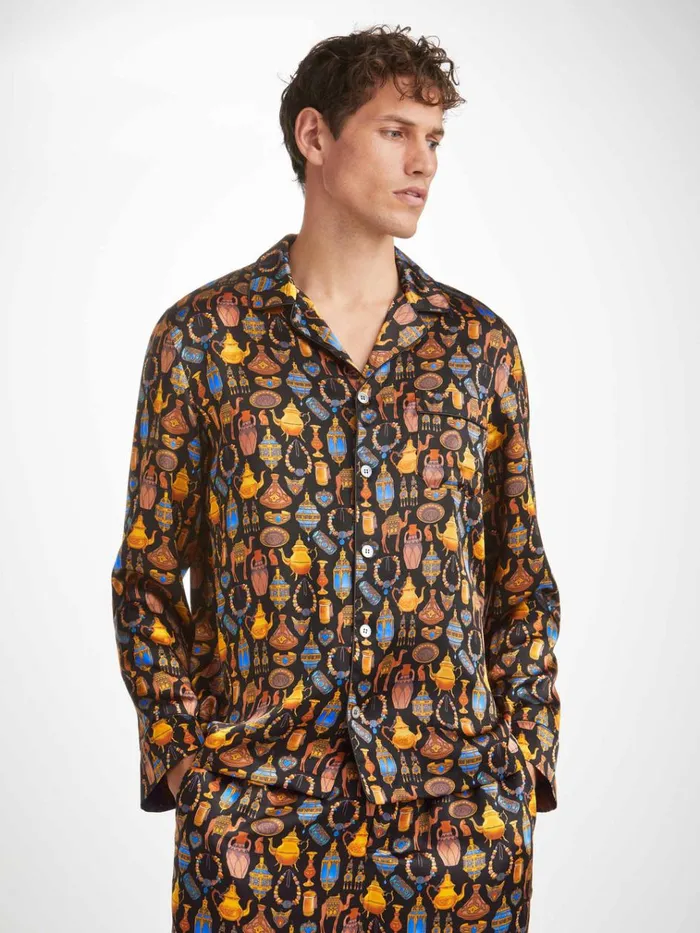 Long Pajamas Men Derek Rose Pajamas Brindisi 100 Silk Satin Black